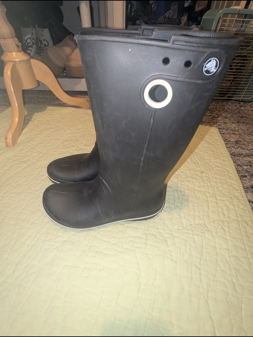 CROCS Tall Black Women's Rain Boots with Contrast Trim